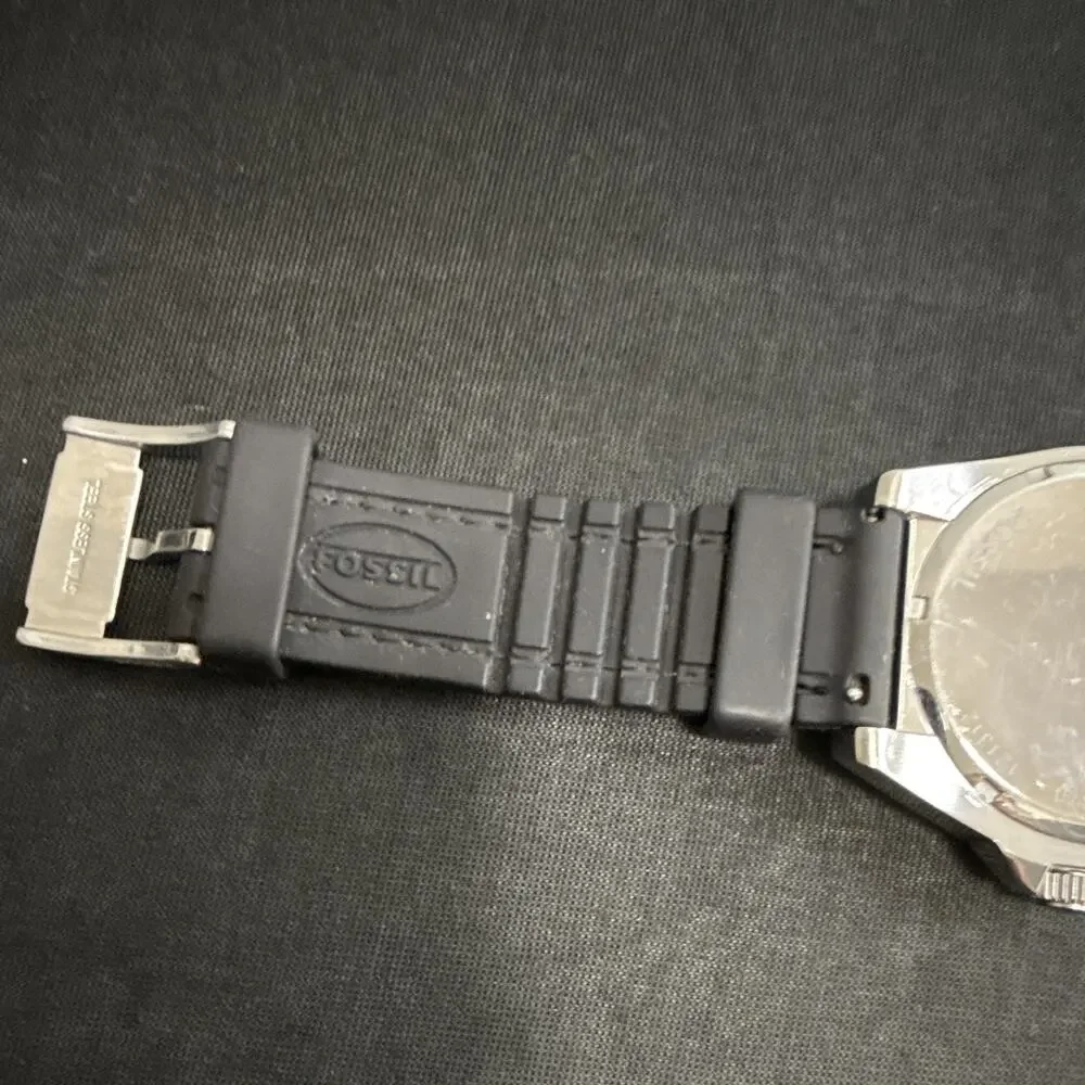 Fossil BQ-1170 Blue Dial Black Rubber Band New Battery!!